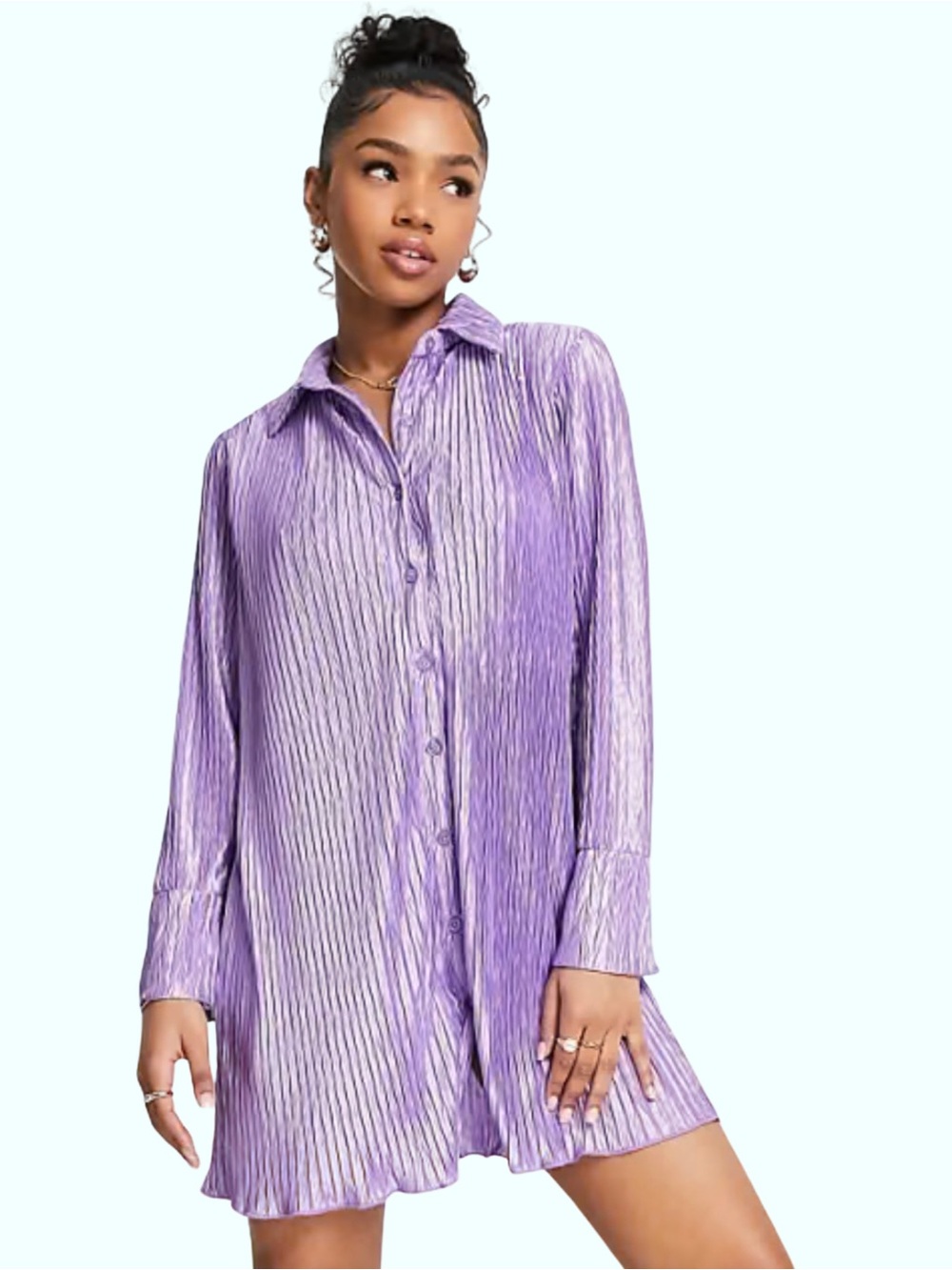ASOS Lavender Purple Pleated Button-Down Tunic Shirt